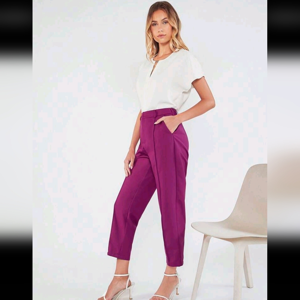 Purple High Waist Cropped Pants